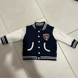 Baby varsity jacket Florida panthers 3-6 months Navy and White Varsity Jacket